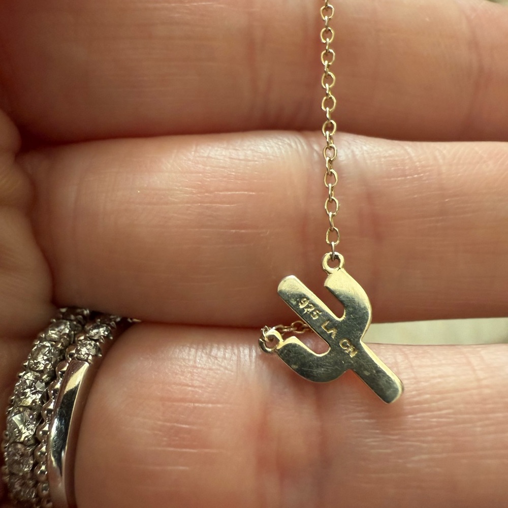 Sterling Silver With Gold Overlay Cactus Pendant Necklace - Picture 2 of 3